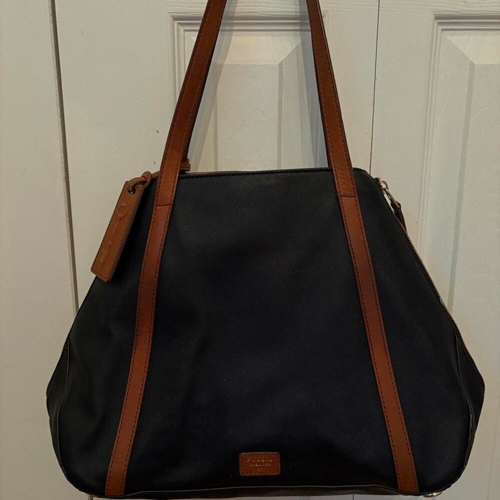 Fossil black leather tote bag
